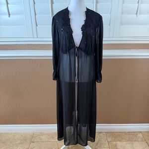 Vintage California Dynasty Sheer Black Boudoir Robe Romantic Goth Dark Glam Sz L